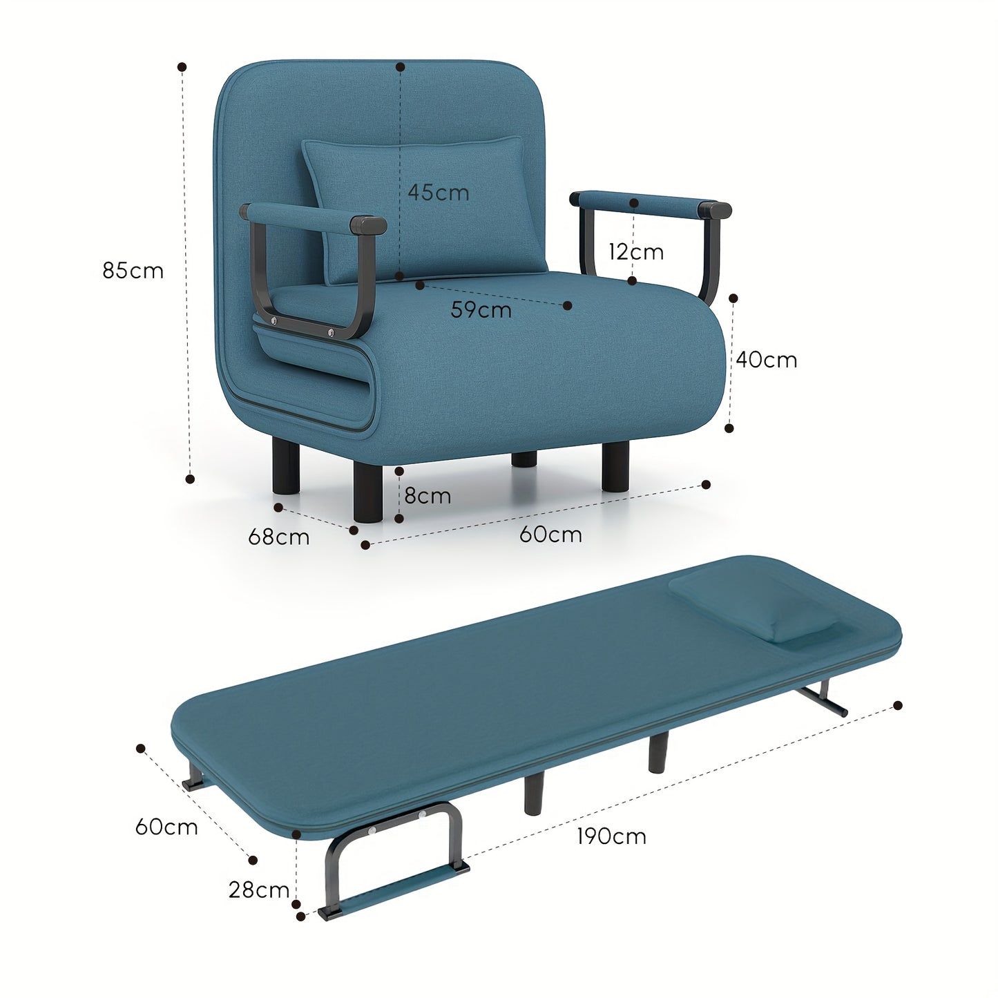 Convertible 5-in-1 Sofa Bed – Slaapbank – Bedbank – Lounge Sofa – Zithoek – Blauw – Duurzaam Memory Foam – Compact & Ruimtebesparend 116L x 65I x 85M cm