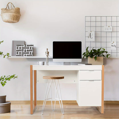 Bureau – Computerbureau – Bureautafel – Werktafel – Schrijftafel – Wit – Compact Formaat – Stevig MDF & Hout