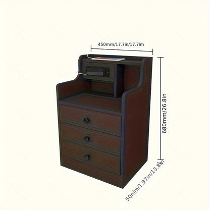 Space-Saving Side Table with Pull-Out Drawers - 45x50x68cm Multi-Layer Storage Cabinet, Scratch-Resistant & Easy-Clean Surface for Living Room/Bedroom