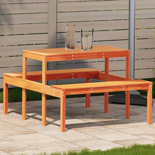 Contemporary Solid Pine Picnic Table with Built-in Bench - 110x134x75cm, Portable Outdoor Dining Furniture, Mixed Color Wood Top & Legs, Patio & Garden Use, Picnic Table for Outside, Garden Dining Set, Sleek Design, Sturdy Co