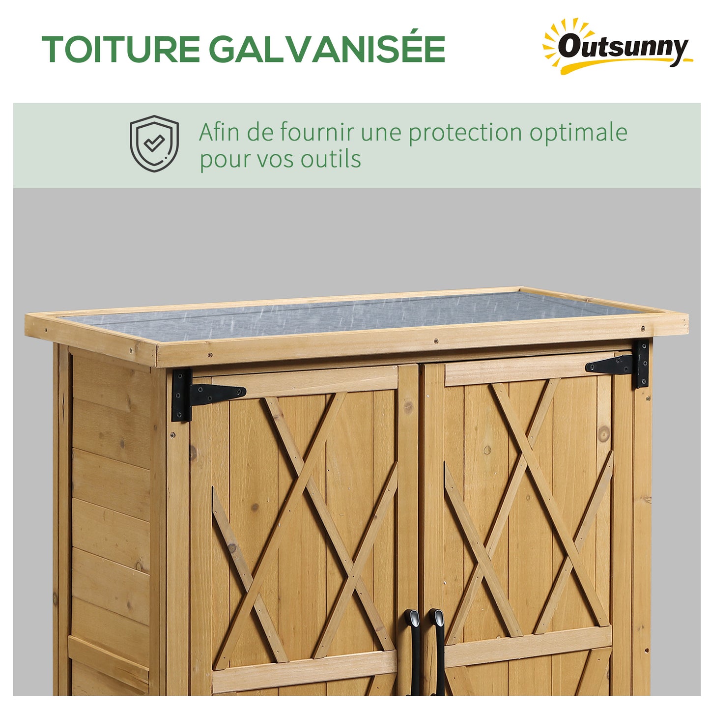 Outsunny Outdoor Garden Shed with 3 Shelves, 2 Doors, 75L x 40W x 90H cm, Yellow Pine Wood, Asphalt Roof