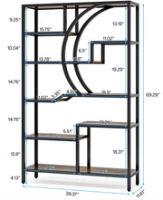 Bookcase - Shelving - Open Cabinet - Wood - 6 layers - Industrial - Black metal - Dark wood - 100x175x30