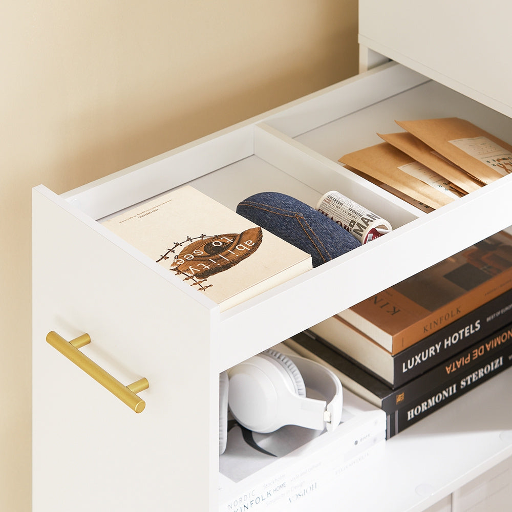 Printerstandaard – Rollende Printerkast – Bureau Organizer – Opbergkast – Mobiele Printertafel – Compact 60x33x100 cm – MDF Wit