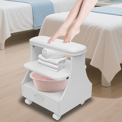 Pedicurekruk – Voetbadkruk – Pedicurestoel – Salonkruk – Spa Kruk – Robuuste Constructie – Breed Zittingoppervlak – Gemakkelijk Schoon Te Maken – Wit Modern Design