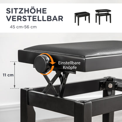 Pianokruk – Pianobank – Piano Stoel – Keyboard Kruk – Verstelbare Pianokruk – Hoogglans Zwart – Kunstleder Zitting – Rubberwood Stevige Constructie