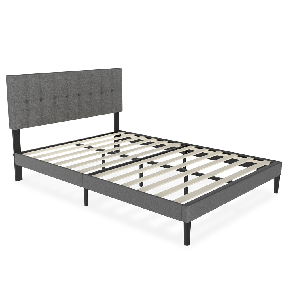 Gestoffeerd Bed – Linnen Bed – Slaapbed – Platformbed – Bedframe Donkergrijs – Hardhouten Frame – Geluidloos – Onderhoudsvriendelijk