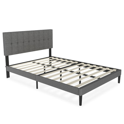 Gestoffeerd Bed – Linnen Bed – Slaapbed – Platformbed – Bedframe Donkergrijs – Hardhouten Frame – Geluidloos – Onderhoudsvriendelijk