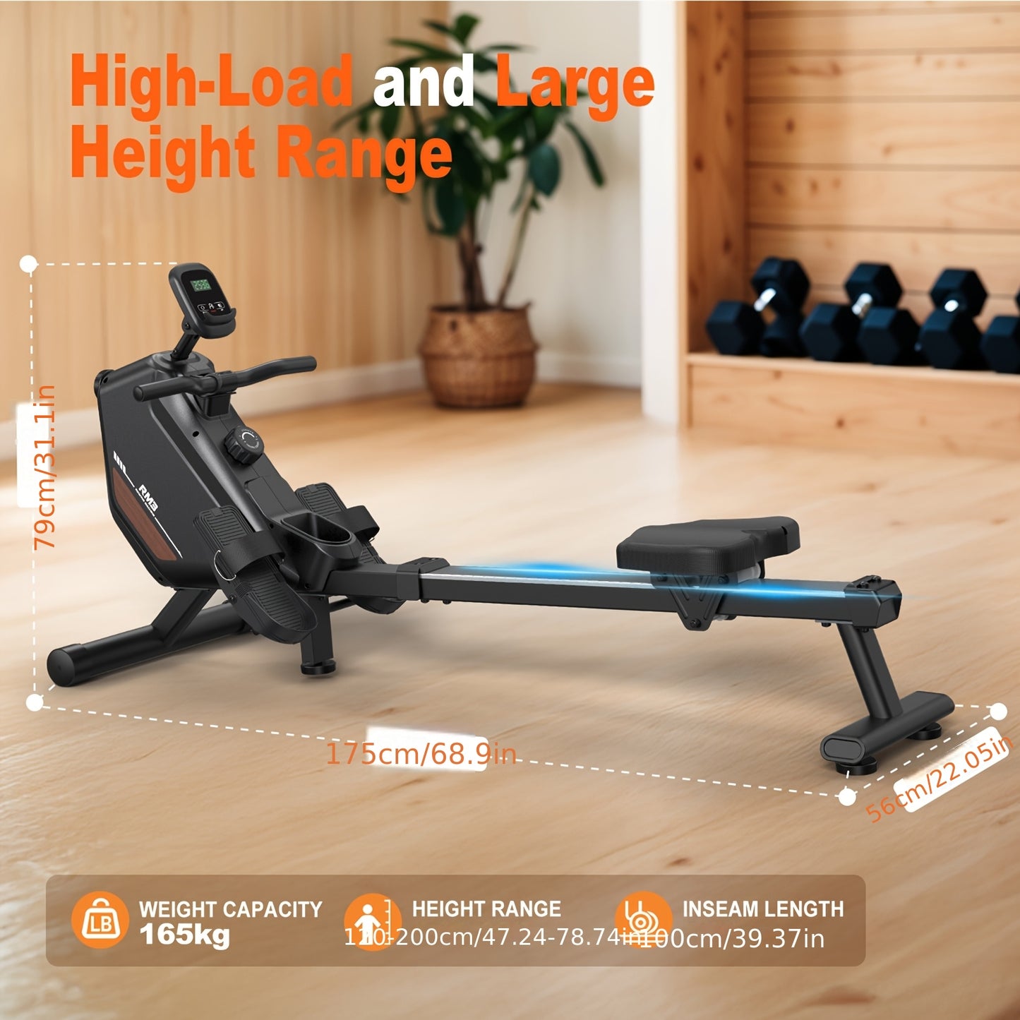 Roeitrainer – Roeimachine – Roeiapparaat – Fitnessapparaat – Roeimachine Magnetisch – 16 Weerstandsniveaus – Maximale Belastbaarheid 150 kg – Inklapbaar Compact Met Digitaal Display