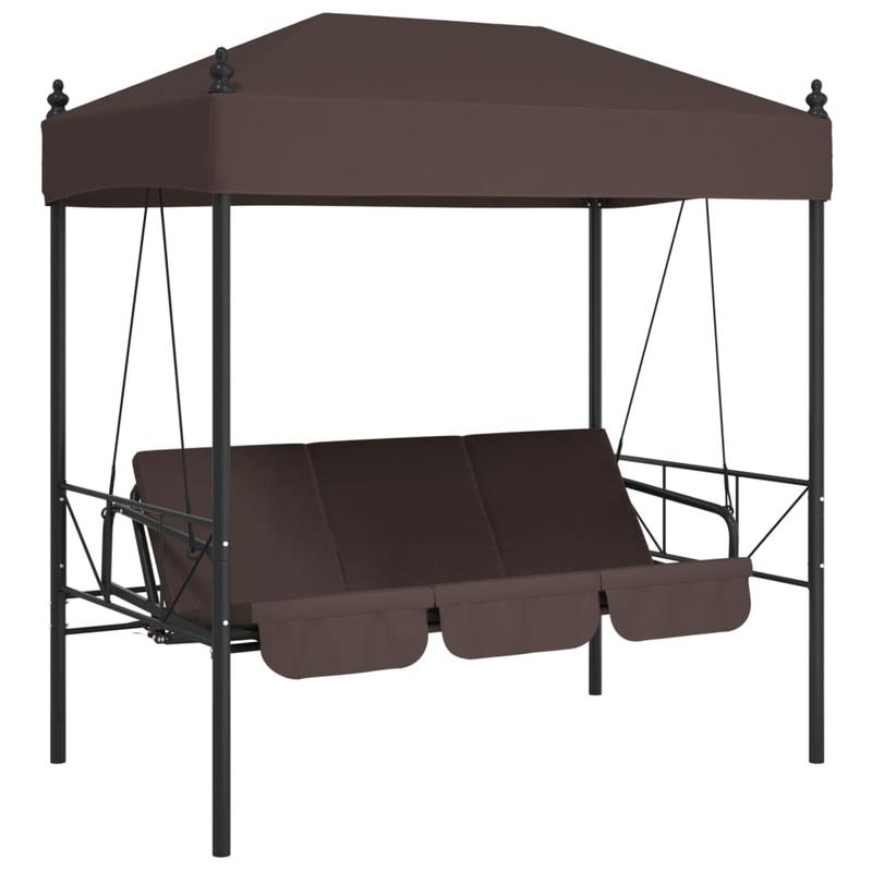 Hollywood Schommelstoel – Schommelstoel Met Kap – Loungestoel Buiten – Hangstoel Tuin – Patio Stoel Bruin – Stevig Stalen Frame – Weerbestendig Met Kussen