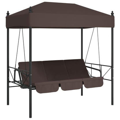 Hollywood Schommelstoel – Schommelstoel Met Kap – Loungestoel Buiten – Hangstoel Tuin – Patio Stoel Bruin – Stevig Stalen Frame – Weerbestendig Met Kussen
