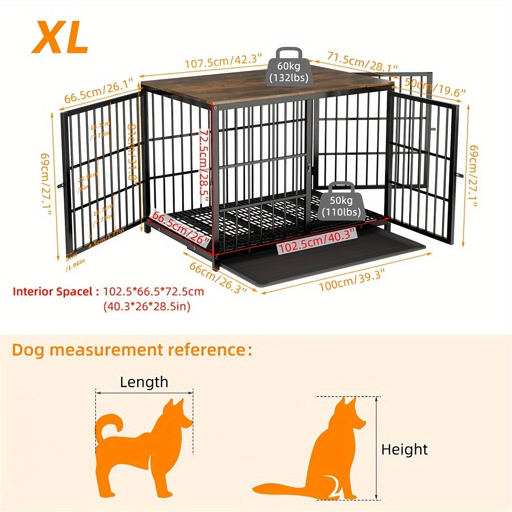 Hondenbench – Hondenkooi – Hondenhok – Bench – Hondenkrat – Houten Bench XXL – Dikke Metalen Buizen – Verwijderbare Tray – 45 kg Draagvermogen