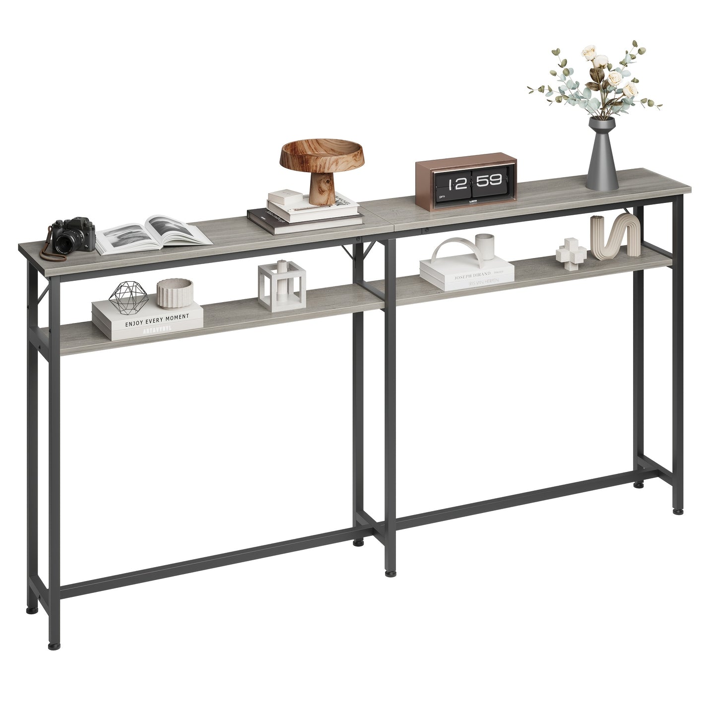 Sidetable – Bijzettafel – Wandtafel – Console Table – Meubel – Smal Lang Model – 2-laags Hardhouten Design – 179,8 cm Lang Achter Bank