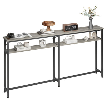 Sidetable – Bijzettafel – Wandtafel – Console Table – Meubel – Smal Lang Model – 2-laags Hardhouten Design – 179,8 cm Lang Achter Bank