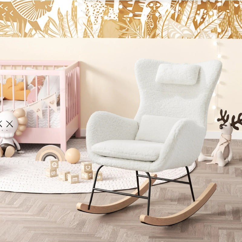 Living Room Single Chair, Lounge Chair, Soft Teddy Bear Plush Rocking Chair, Living Room Lounger with Headrest - Weight Capacity up to 113kg, White,  Cozy Seating, Stylish Seating, Premium Upholstery, Comfortable Seating, Sma