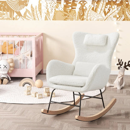 Living Room Single Chair, Lounge Chair, Soft Teddy Bear Plush Rocking Chair, Living Room Lounger with Headrest - Weight Capacity up to 113kg, White,  Cozy Seating, Stylish Seating, Premium Upholstery, Comfortable Seating, Sma