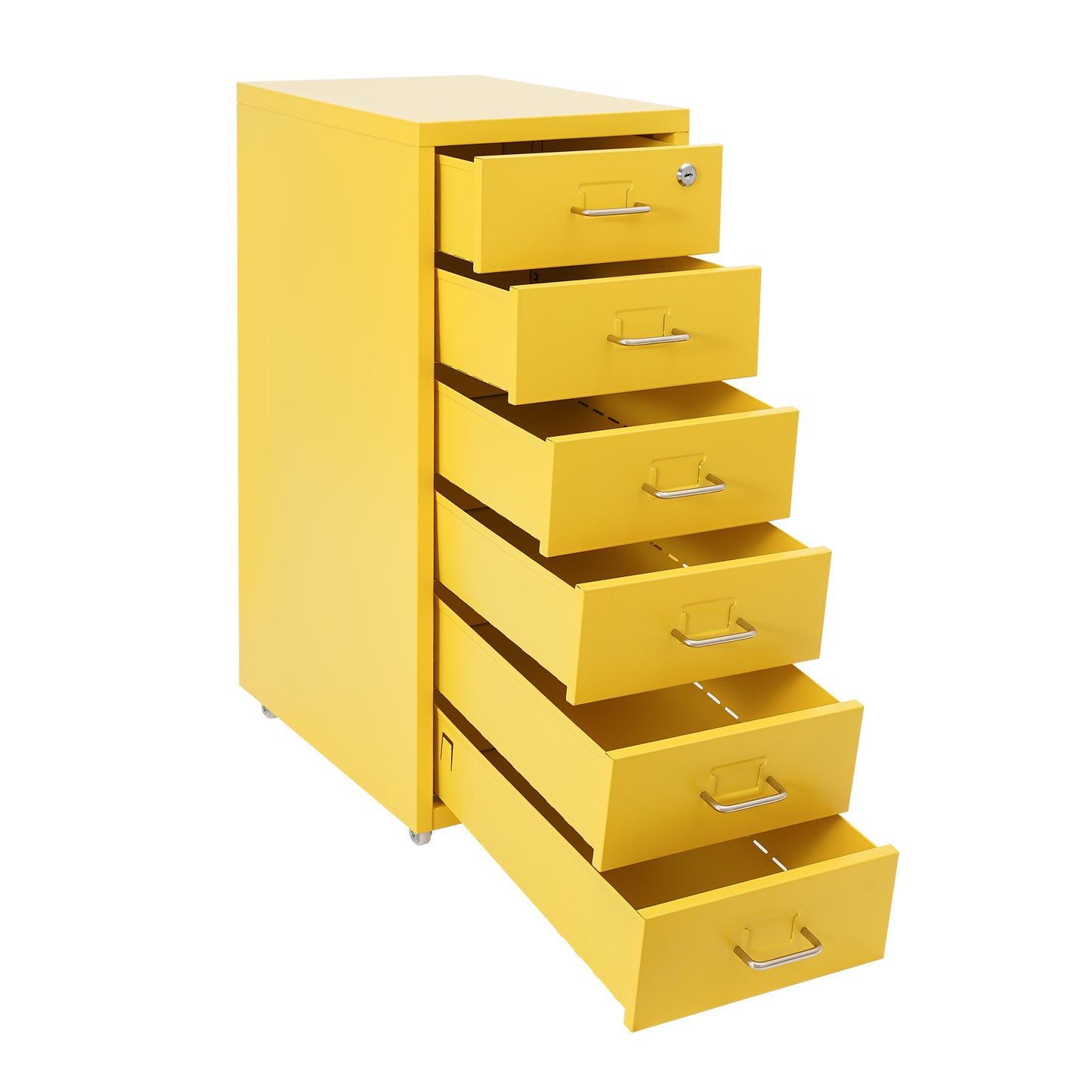 Ladekast Kantoor – Ladeblok Bureau – Opbergkast Schuifladen – Archiefkast Metal – 6 Lades Met Slot – Compact 28x41x69 cm – Koudgewalst Staal Met Wielen