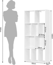 Scandinavische Boekenkast - Opbergkast of Ladderrek - Spaanplaat - 4-Laags Boekenkast - Boekenplankkast - Kubuskast met 10 Open Compartimenten - voor het Tentoonstellen van Boeken in de Woonkamer - 60x20x120 cm - Wit