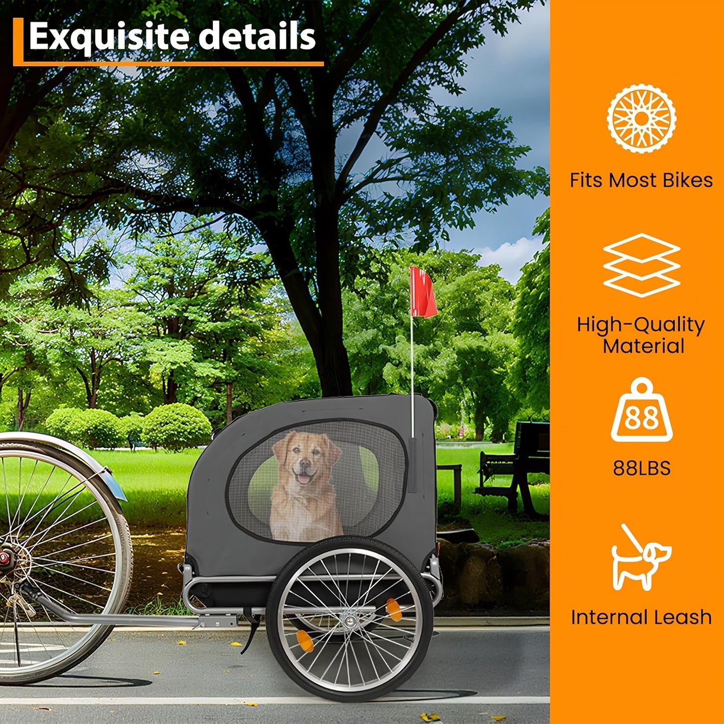 Hondenfietskar – Hondenkar – Fietskar – Hondenbuggy – Hondenaanhanger – Opvouwbaar – Geschikt voor Honden tot 40 kg – Stevig Stalen Frame – Quick Release Wielen