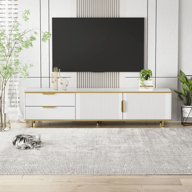 TV-kast – Tv-meubel – Mediameubel – Dressoir – Audiomeubel – Wit-Gouden Design – Krasbestendig Spaanplaat – 175 cm Breedte