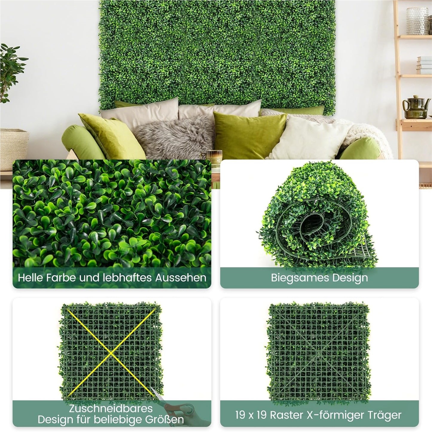 Kunsthaag Panelen – Kunstgroen Wand – Nepplant Muur – Sfeervolle Haag – Groen Balkon Scherm – 12 Stuks 50x50 cm – UV-Bestendig PE Materiaal