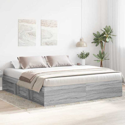 Bedframe – Bed – Bedbodem – Platformbed – Slaapbank – Modern Design – Massief Hout – King Size 180x200 cm – Stevig en Eenvoudig te Monteren – Grijs