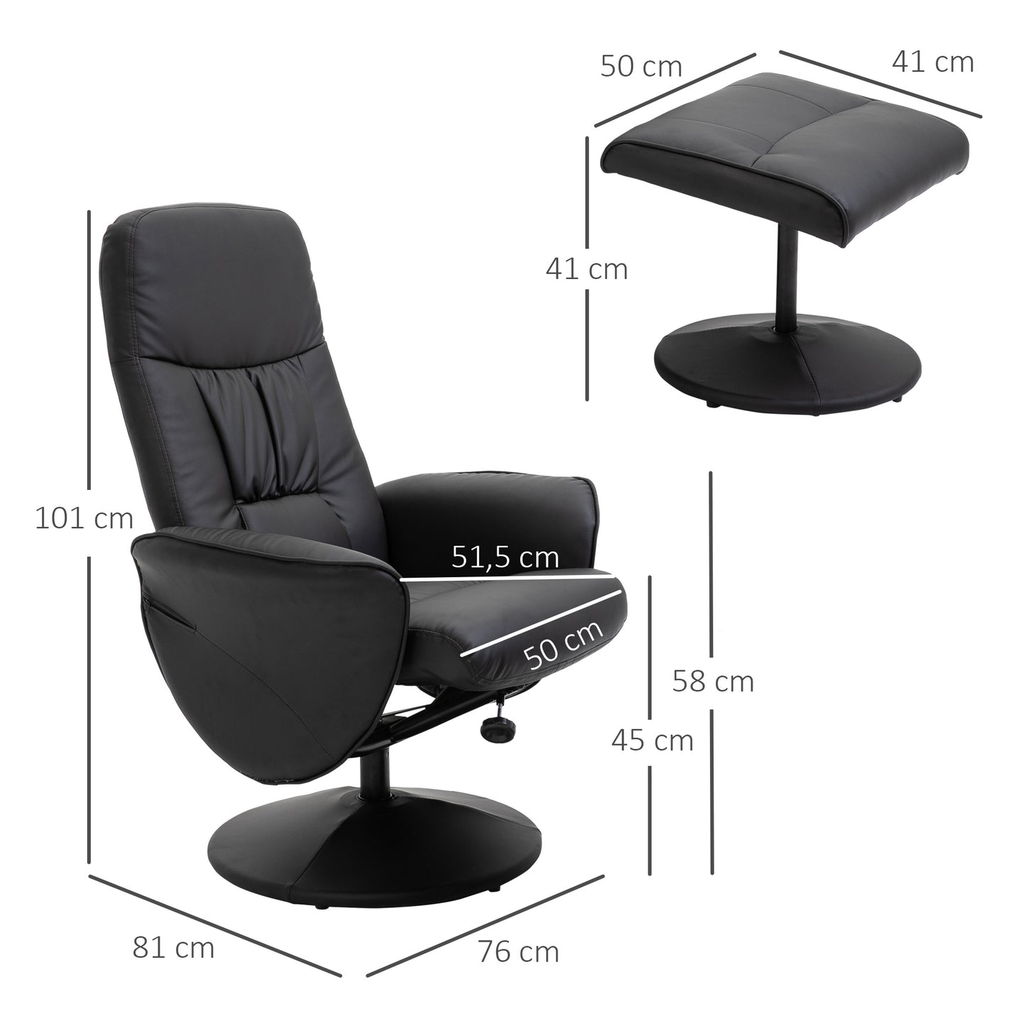 tv-fauteuil – relaxstoel – loungestoel – draaifauteuil – zithoekstoel – verstelbare rugleuning tot 145° – 360° draaibaar metalen frame