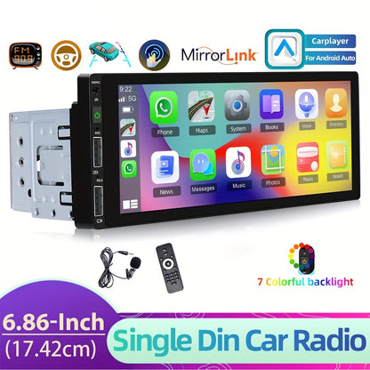 Multimedia Autoradio – Auto Radio – 1DIN Speler – Dashboard Speler – Car Stereo – 6,86 Inch HD Scherm – Bluetooth 5.0 Connectiviteit