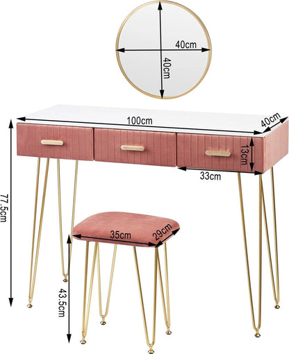Luxury Dressing Table - Make-up Table - Dresser - Dressing Table - Make-up Table - Including Mirror and Stool - Velvet Look - Ladies/Teenagers
