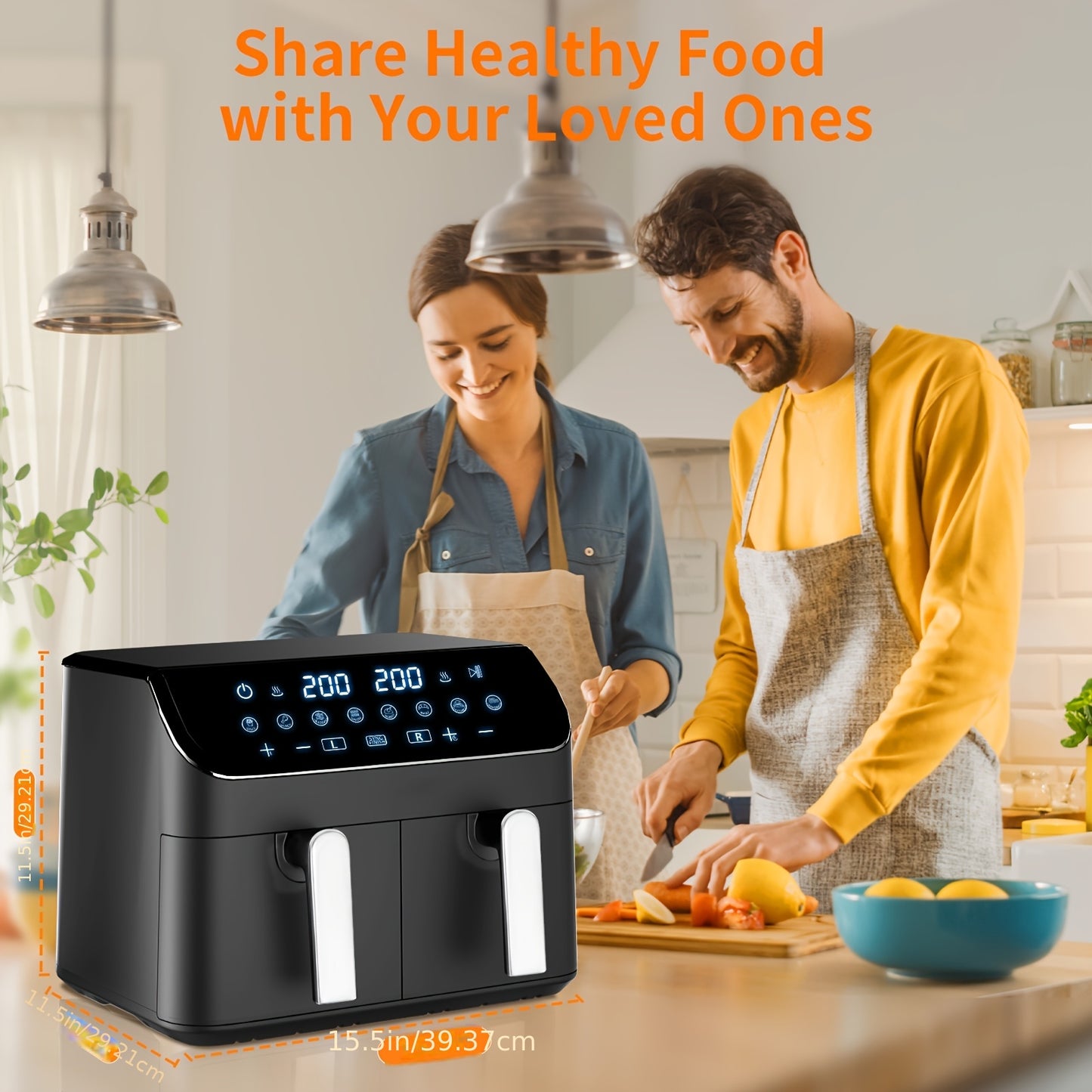 Airfryer – Heteluchtfriteuse – Friteuse – Dubbele Airfryer – Gezonde Airfryer Zwart – 9L Capaciteit – 8-in-1 Kookprogramma’s