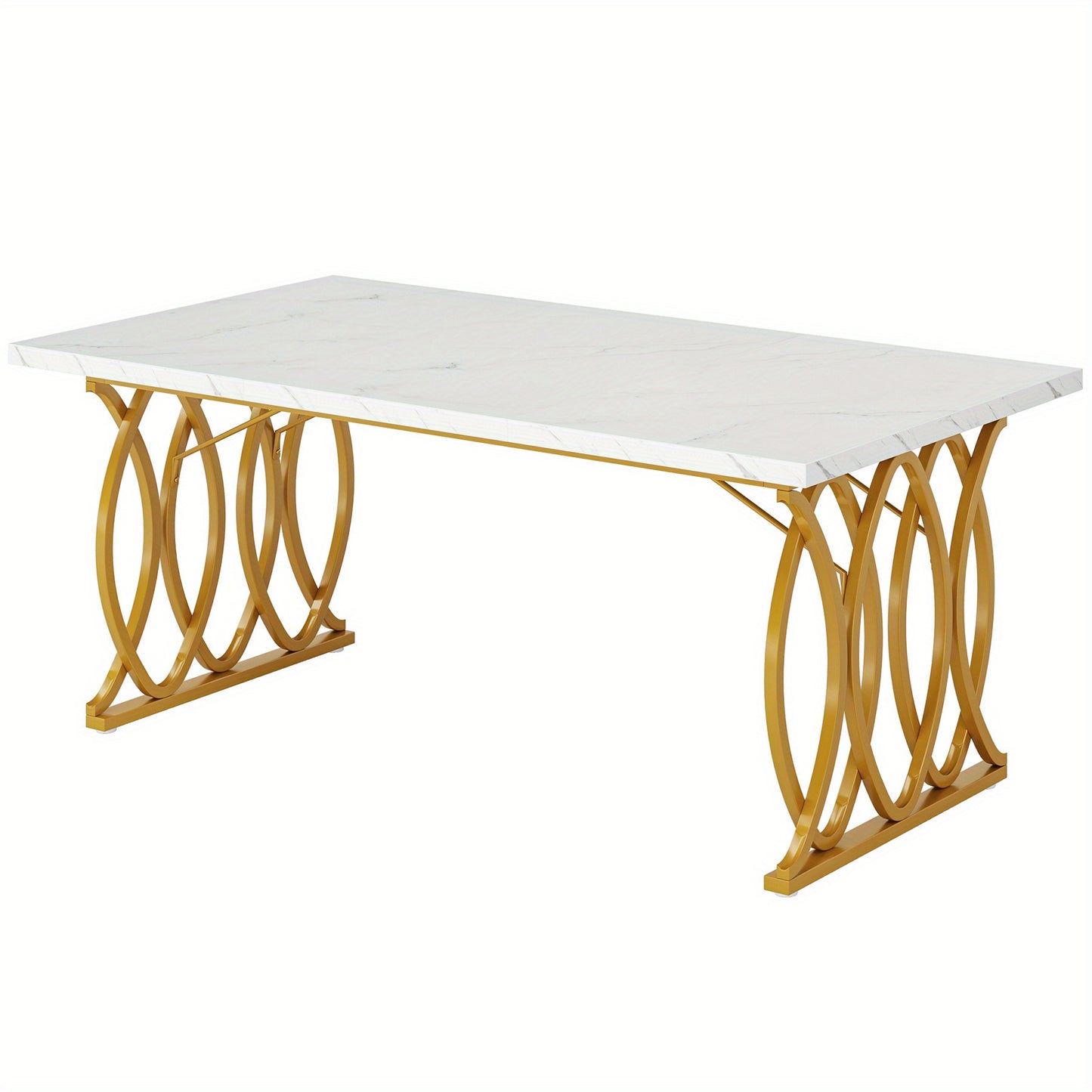 Eettafel – Tafel – Eettafel Modern – Keukentafel – Marmeren Tafel – Wit Gouden Design – 160 cm Groot – MDF & Stalen Constructie