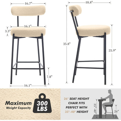 Set of 2 Mid-Century Modern Bar Stools | With Backrest and Footrest, 66cm Seat Height, Metal Frame and Faux Leather, Vintage Style for Kitchen, Bar, Dining Room, Home Bar, Cafe Bridge