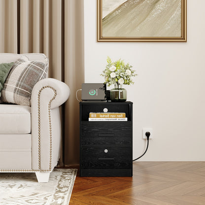 Bedside Table Set Of 2, 1 Open Compartment And 2 Drawers, For Bedroom, Living Room