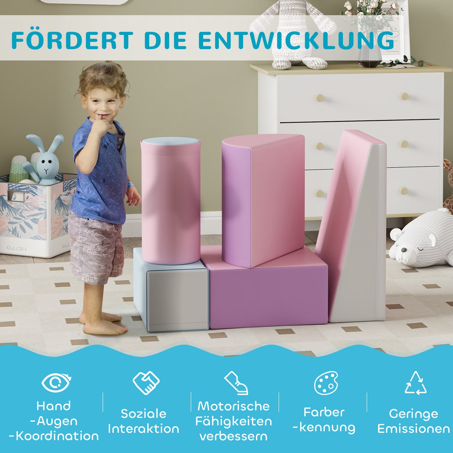 Zachte Speelkubussen – Foam Blokken – Speelblokken – Bouwen Voor Kinderen – Speelblokken Baby – Veilig Kunstleer – 5-delige Set Multikleur