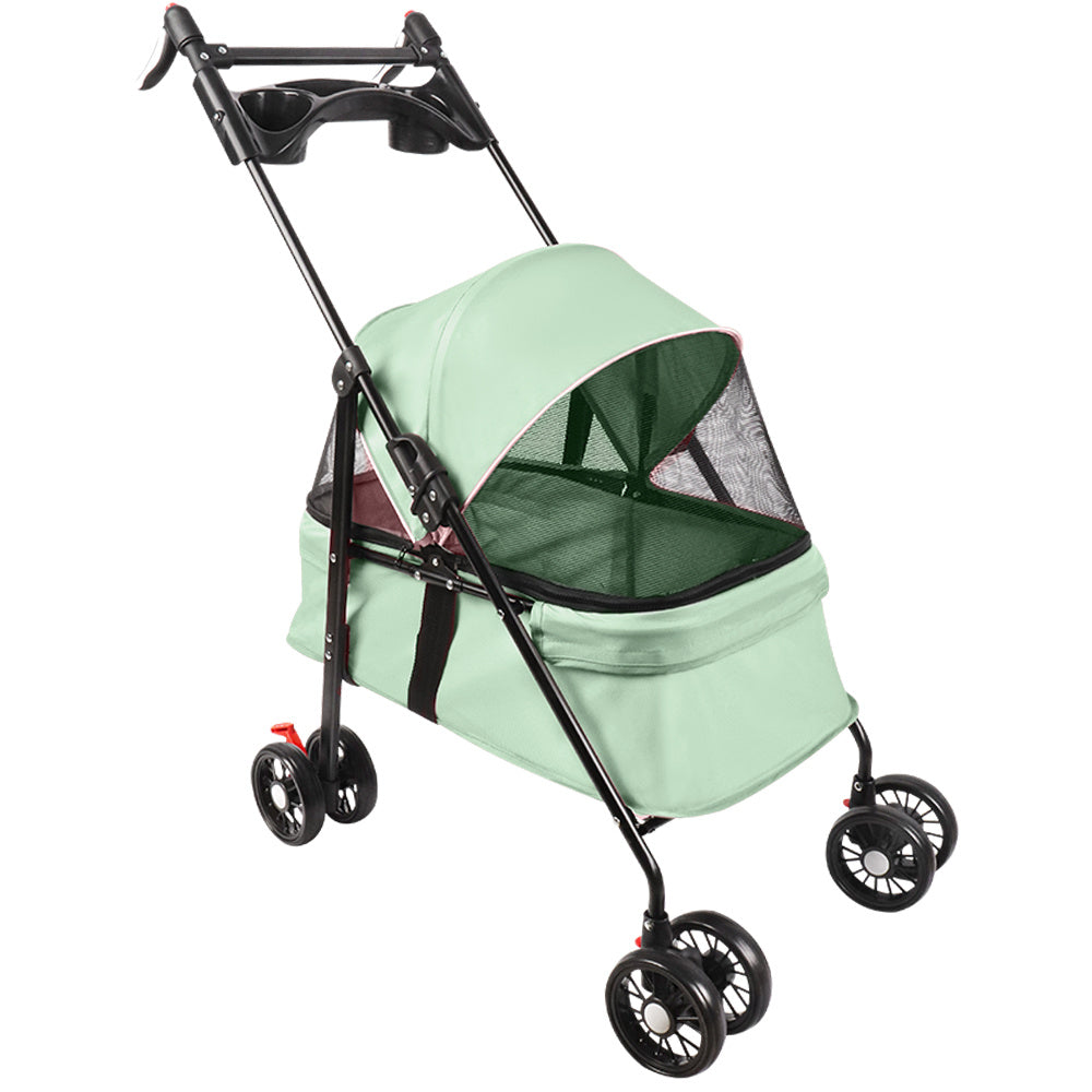 Foldable Dog Stroller for Pets, Up to 15 Kg, Dog Trolley with Drink Holder, Travel Pet Stroller, Jogger Buggy for Small Dogs And Cats 50X70X95Cm (Green)