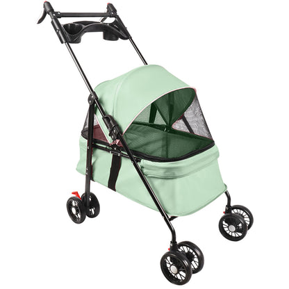Foldable Dog Stroller for Pets, Up to 15 Kg, Dog Trolley with Drink Holder, Travel Pet Stroller, Jogger Buggy for Small Dogs And Cats 50X70X95Cm (Green)