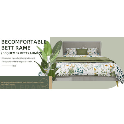 Modern Minimalist Upholstered Bed Frame with Plush Headboard - Queen/King Size (140x200cm), Beige Low-Profile Non-Storage Base, No Box Spring/European Mattress Compatible, Easy Assembly, Durable Non-Wood (Mattress Not Include