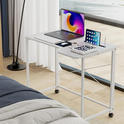 Bureau – Schrijftafel – Computerbureau – Werkplek – Opvouwbaar – 90x56 cm – Mobiel op Wielen – Industrieel Stalen Frame