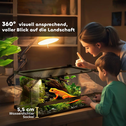 Terrarium – Reptielen Terrarium – Glas Terrarium – Hagedis Terrarium – Slang Terrarium – Groot Glas Terrarium Met Verhoogde Waterdichte Basis – Veilig Push-Lock Deksel