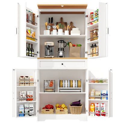 Keukentrolley – Keukenkast – Serveerwagen – Keukenwagen – Opbergkast – Extra Lang Werkblad – Verrijdbaar Met 3 Deuren En Verstelbare Planken – Modern Wit-Zwart Design