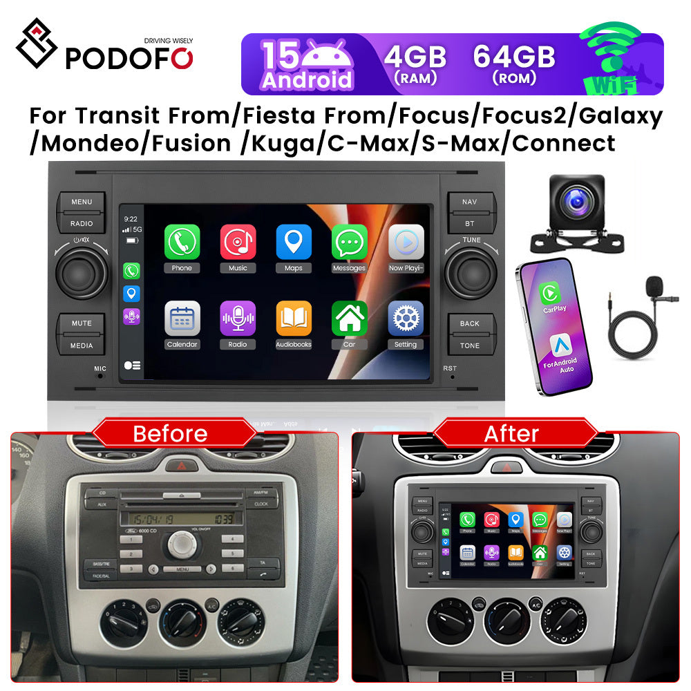 7 Inch Android Autostereo – Autoradio – Car Multimedia – Navigatiesysteem – Bluetooth Radio – 4GB+64GB Geheugen – Achteruitrijcamera Met Microfoon