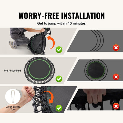 Mini Trampoline – Fitness Trampoline – Springkussen – Rebounder – Opvouwbare Trampoline 40 inch – Verstelbare Handgreep – Stevig Stalen Frame
