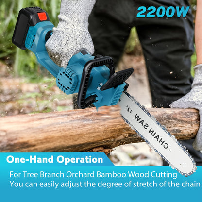 Accukettingzaag – Snoeizaag – Takkenzaag – Handkettingzaag – Mini kettingzaag – Draadloos – Borstelloze Motor – 30,48 cm Zaagblad – Inclusief 2 Batterijen en Olie-systeem