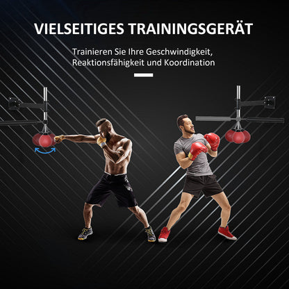 Speedbal – Reflexbal – Bokstrainer – Muurbevestigde Ball – Speedbal Set Rood – Hoogte Verstelbaar – Stevig IJzeren Frame