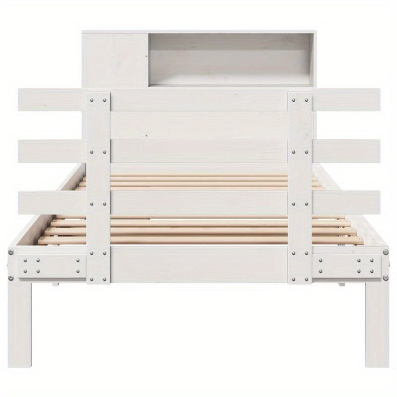 Massief Houten Bed – Houten Bedframe – Eenpersoonsbed – Slaapbed – Praktisch Bed – Wit 90x200 cm – Stevig & Verwijderbaar Hoofdbord