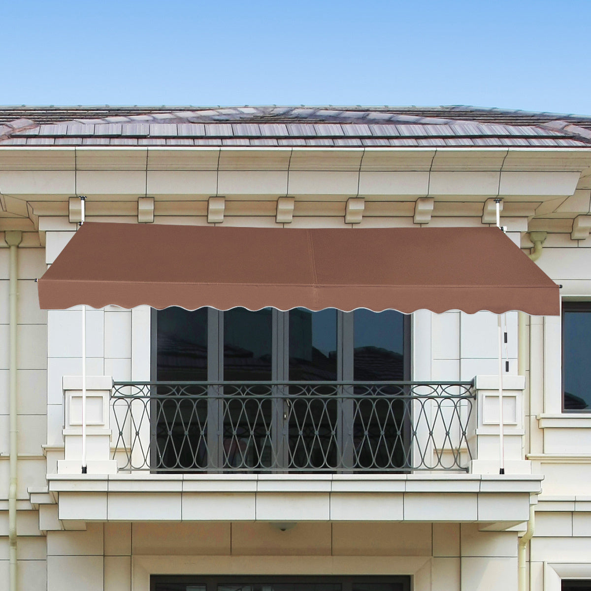 Uitschuifbare Zonwering – Handmatige Zonnescherm – Terras Overkapping – Zonbescherming – Buitenluifel – 350 cm Breedte – Verstelbare Hoogte 200-300 cm