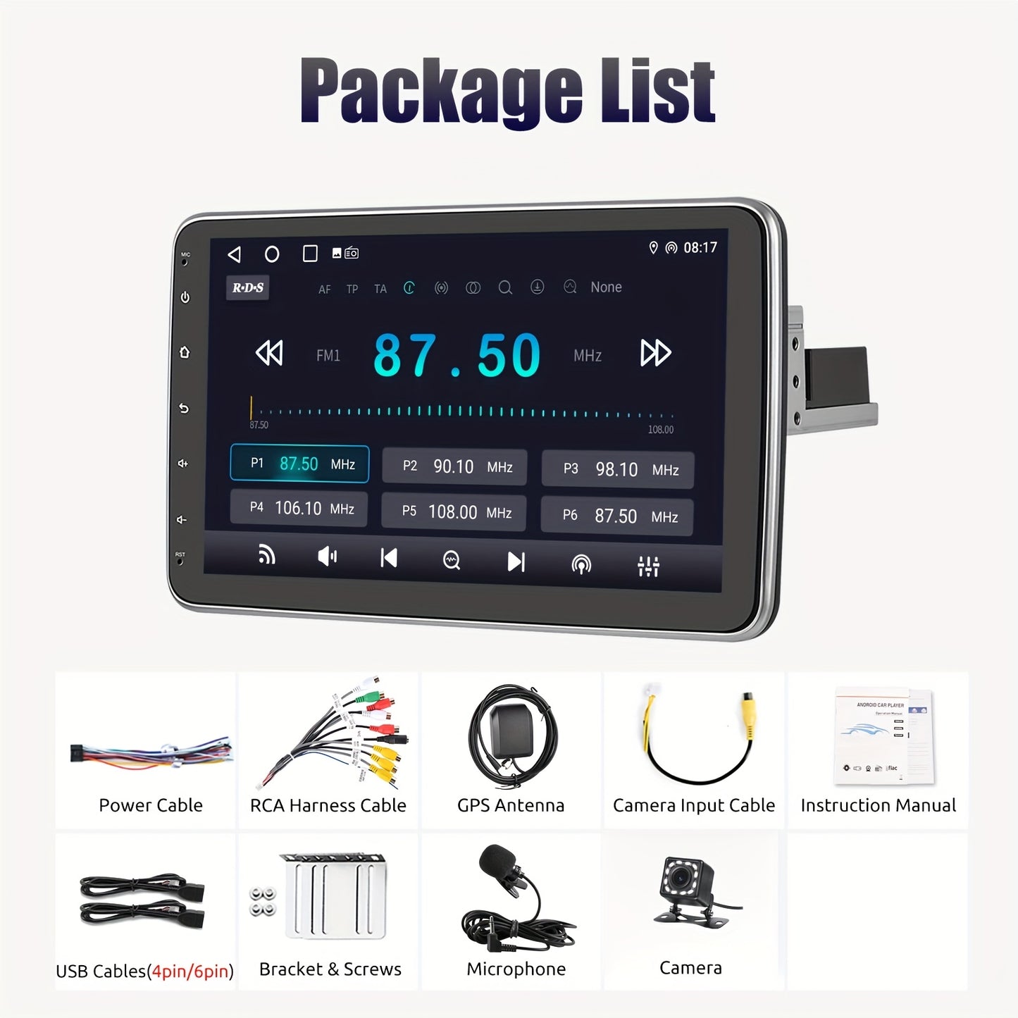 Autoradio – Autostereo – Multimedia Speler – Touchscreen Radio – Android Head Unit – 10,1 Inch Draaibaar Scherm – Android 14 Systeem – Inclusief Microfoon en Backup Camera
