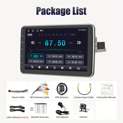 Autoradio – Autostereo – Multimedia Speler – Touchscreen Radio – Android Head Unit – 10,1 Inch Draaibaar Scherm – Android 14 Systeem – Inclusief Microfoon en Backup Camera