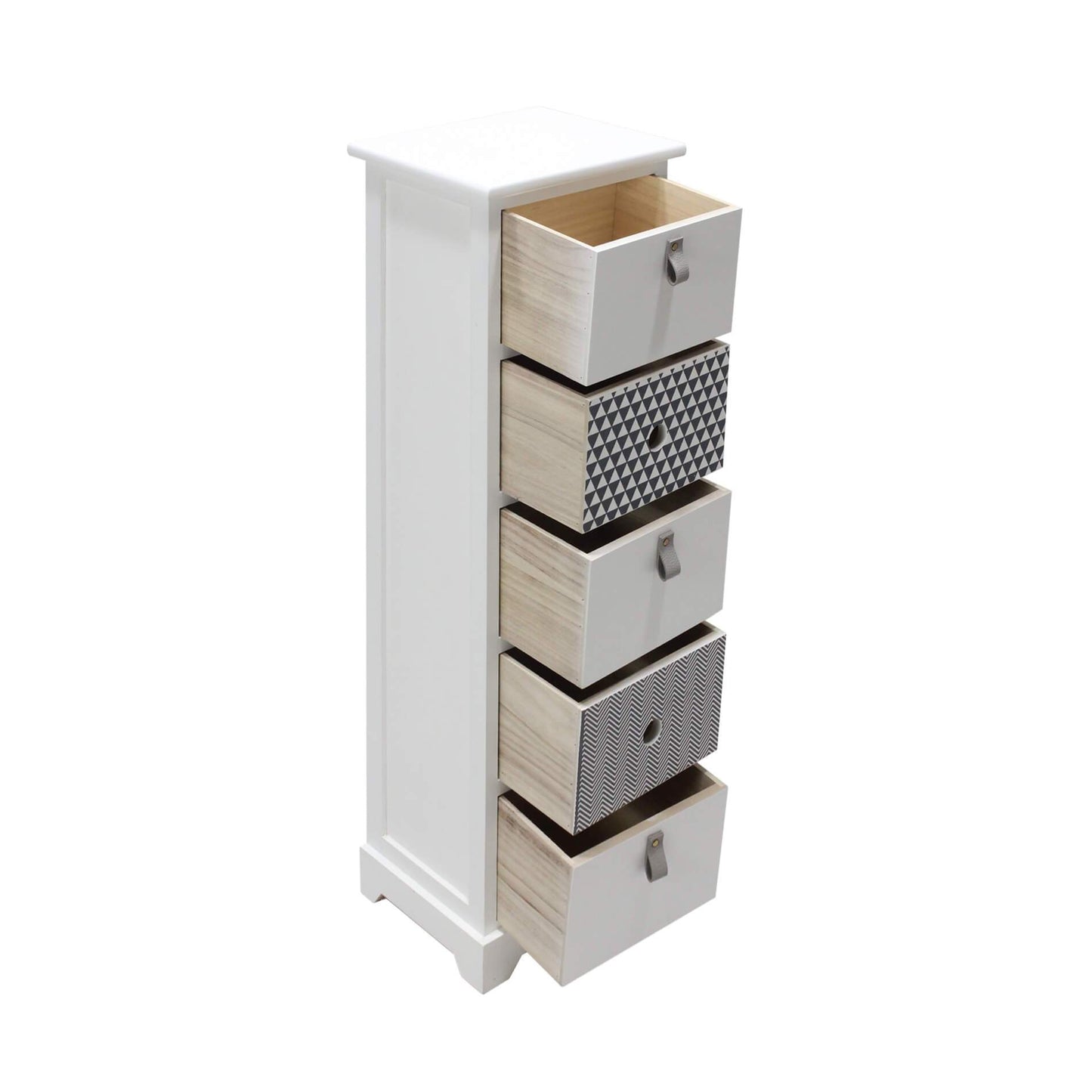 Nachtkastje – Ladekast – Bijzettafel – Opbergkast – Ladekast Smal – 5 Laden – Modern Design – MDF Hout – 93x30x25 cm – Wit Grijs