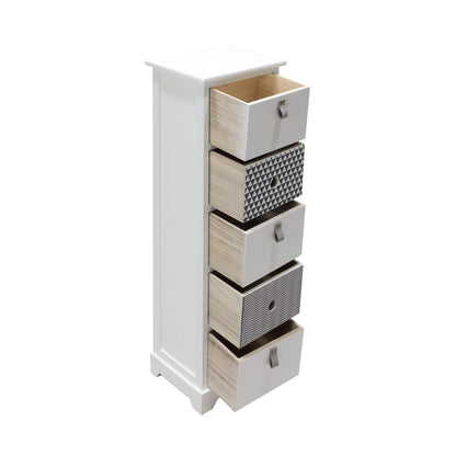 Nachtkastje – Ladekast – Bijzettafel – Opbergkast – Ladekast Smal – 5 Laden – Modern Design – MDF Hout – 93x30x25 cm – Wit Grijs