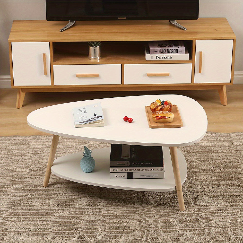 Salontafel – Bijzettafel – Woonkamertafel – Koffietafel – Ovale Tafel – Wit Staal – Twee Niveaus – 90x60x40 cm